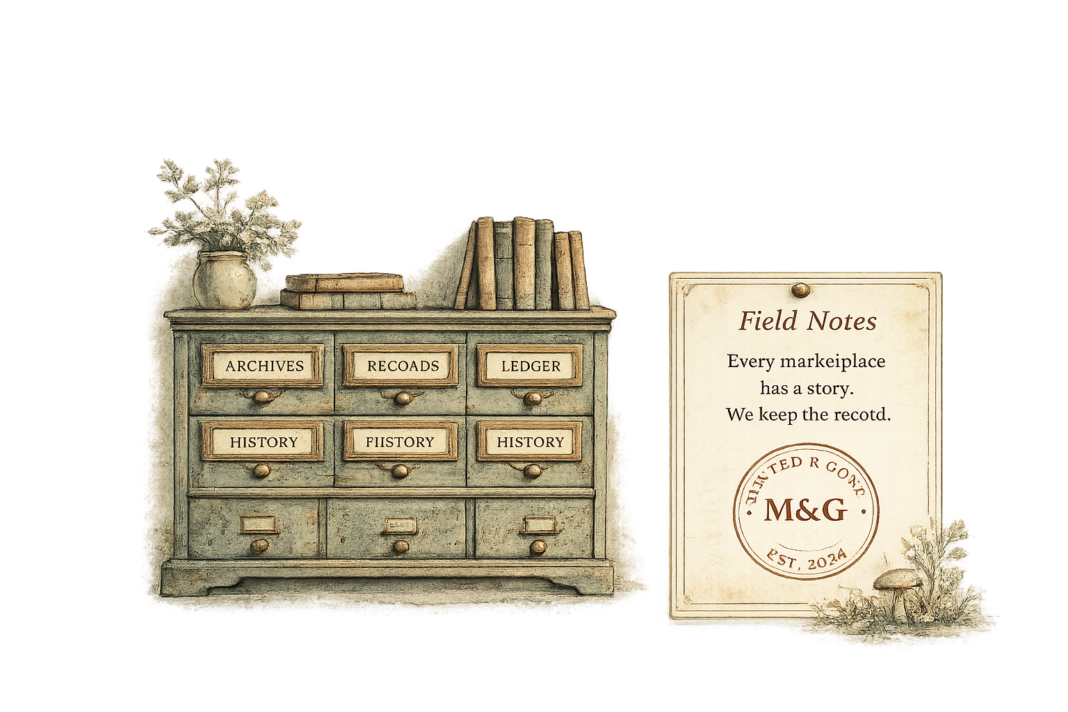 Vintage archive cabinet illustration